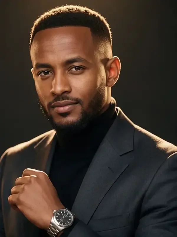 AI-generated studio portrait of fictional sample model Dawit M.