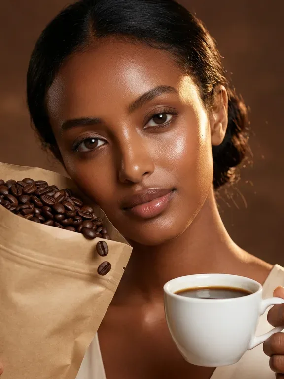 AI-generated sample ad: Selam A. with Coffee