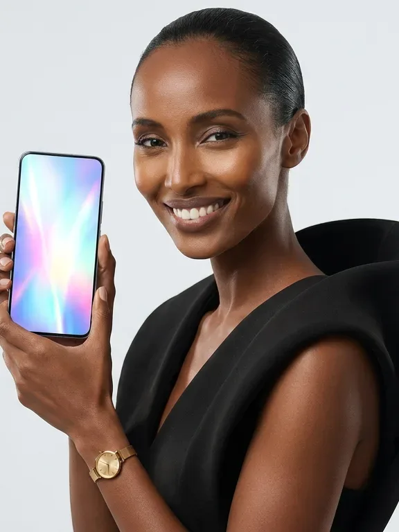 AI-generated sample ad: Meron K. with Smartphone